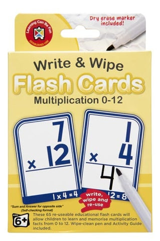 MULTIPLICATION 0-12 Write & Wipe Flash Cards