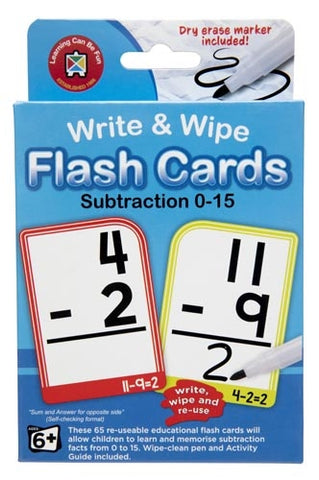 SUBTRACTION 0-15 Write & Wipe Flash Cards